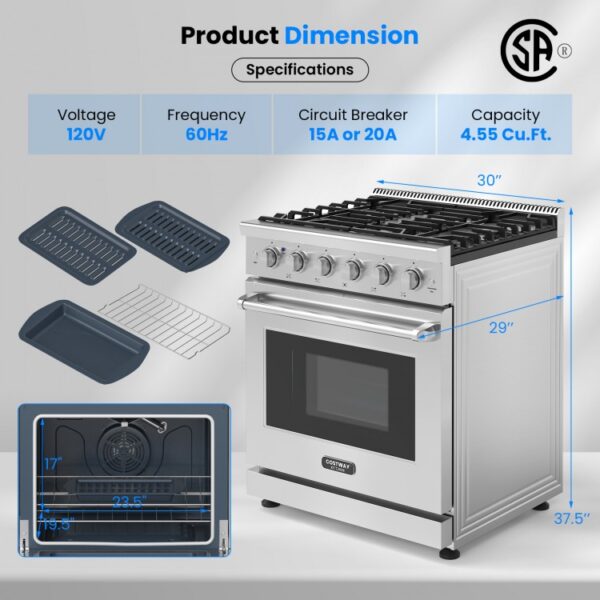 30 Inches 120V Natural Gas Range with 5 Burners Cooktop - Image 2