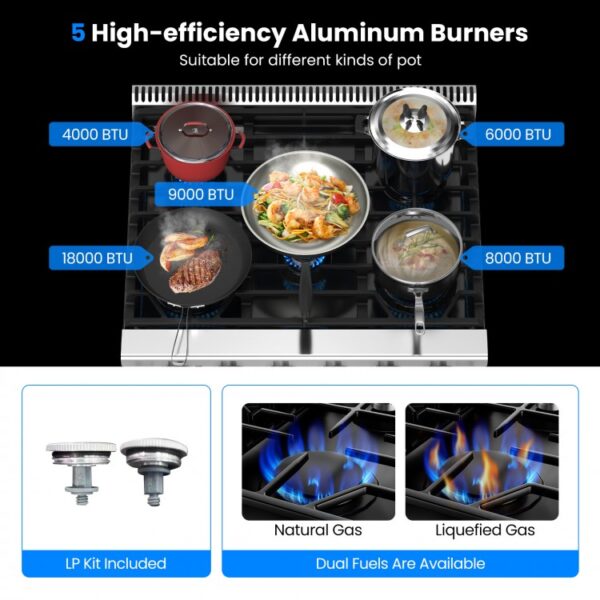 30 Inches 120V Natural Gas Range with 5 Burners Cooktop - Image 4