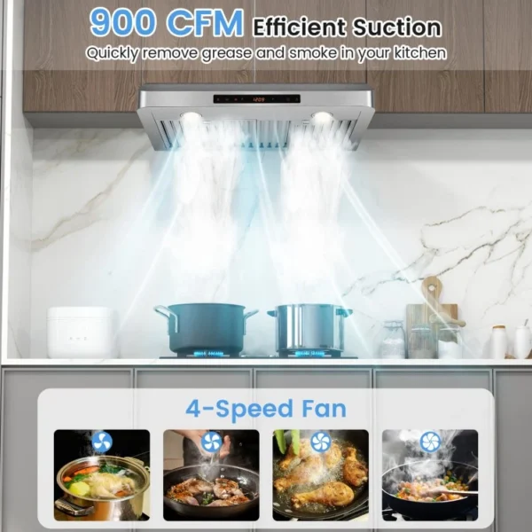 36/30 Inch Under Cabinet Range Hood 900 CFM Kitchen Vent with 4 Fan Speed - Image 3