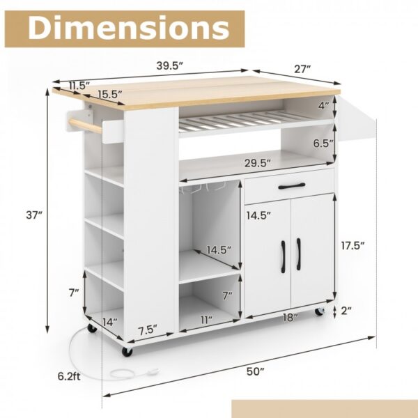 Rolling Kitchen Island Cart with Power Outlet for Dining Room - Image 6