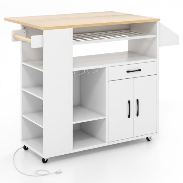 Rolling Kitchen Island Cart with Power Outlet for Dining Room