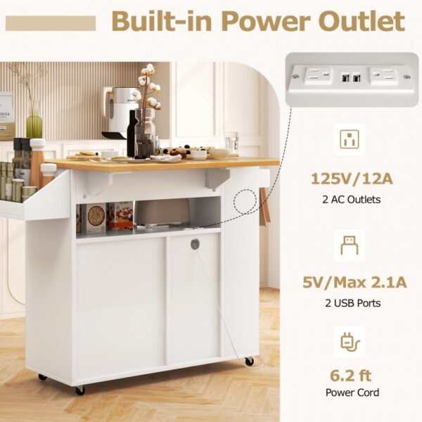 Rolling Kitchen Island Cart with Power Outlet for Dining Room - Image 7