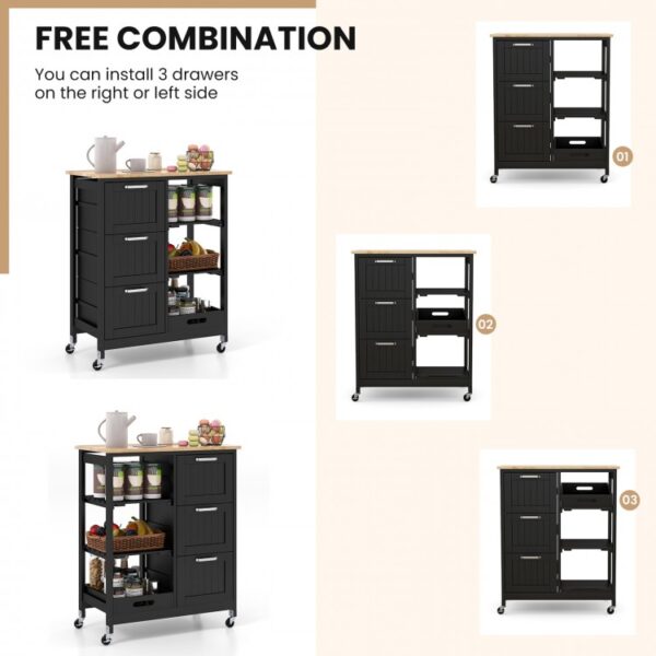 Rolling Kitchen Island Utility Storage Cart with 3 Drawers - Image 5