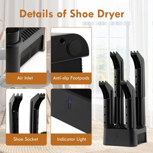 Prevent Odor Mold & Bacteria 4 Shoe Electric Dryer with Timer-Black - Image 3