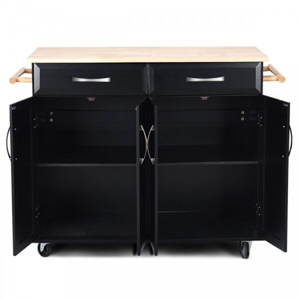 Rolling Kitchen Island Cart with Rubber Wood Top and Smooth Lockable Wheels - Image 7