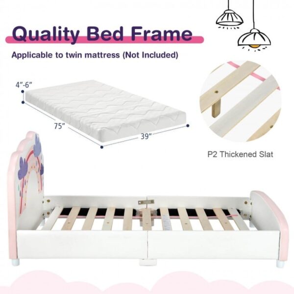 Kids Twin Size Upholstered Platform Wooden Bed with Rainbow Pattern - Image 4