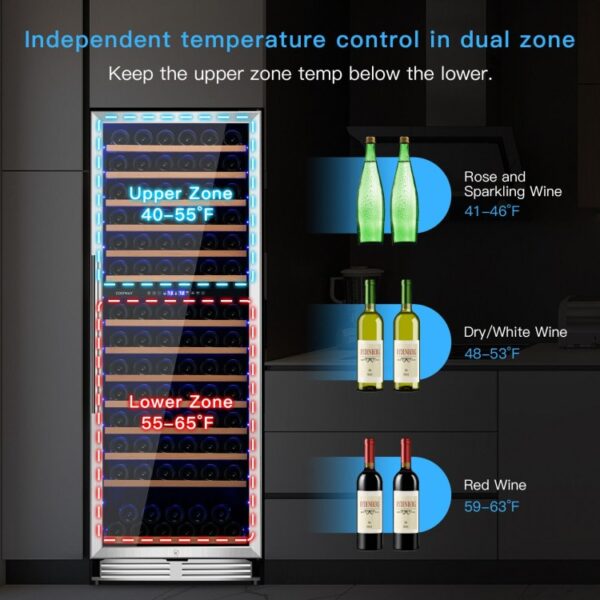 154-Bottle Freestanding Wine Cooler Refrigerator Dual Zone Wine Cellar with Dual Temperature Control - Image 3