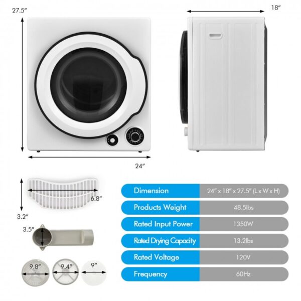 Compact Electric Tumble Laundry Dryer with Stainless Steel Tub - Image 2