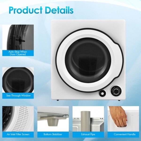 Compact Electric Tumble Laundry Dryer with Stainless Steel Tub - Image 3