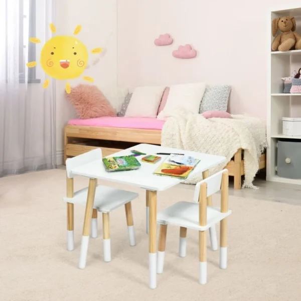 Kids Wooden Table and 2 Chairs Set