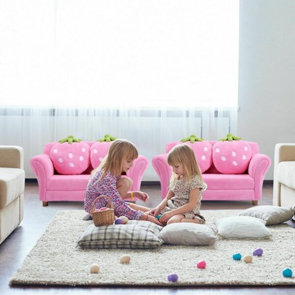 Blue/Pink Kids Strawberry Armrest Chair Sofa - Image 3