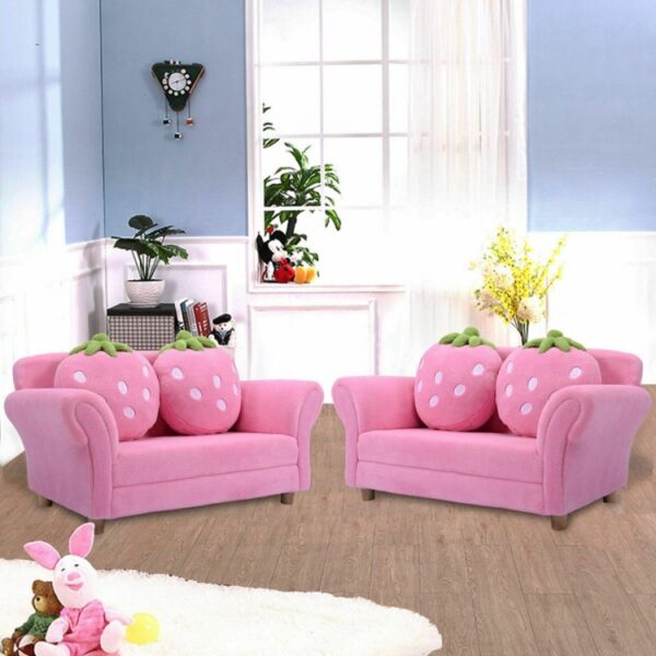 Blue/Pink Kids Strawberry Armrest Chair Sofa - Image 6