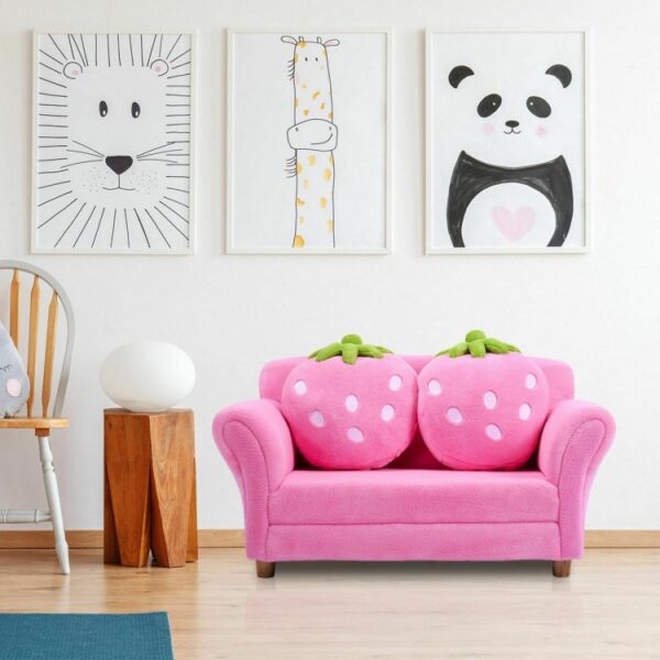 Blue/Pink Kids Strawberry Armrest Chair Sofa - Image 5