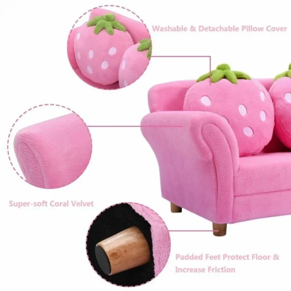 Blue/Pink Kids Strawberry Armrest Chair Sofa - Image 2