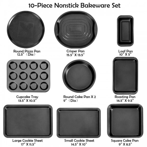 10 Pieces Nonstick Bakeware Set Baking Roasting Cake Pans - Image 2