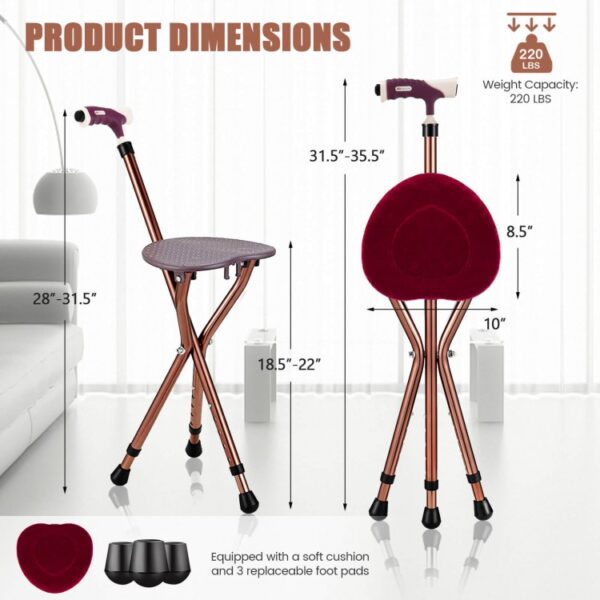 Adjustable Lightweight Folding Cane Seat with Light - Image 6