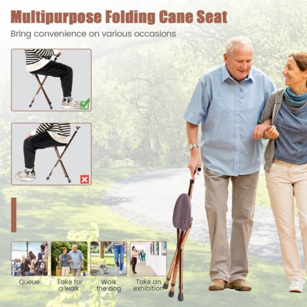 Adjustable Lightweight Folding Cane Seat with Light - Image 2