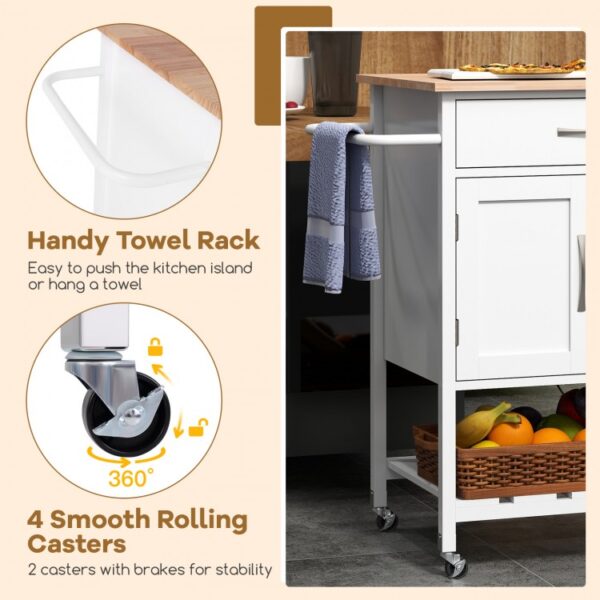 Rolling Kitchen Island Cart with Drawer and Towel Rack - Image 3