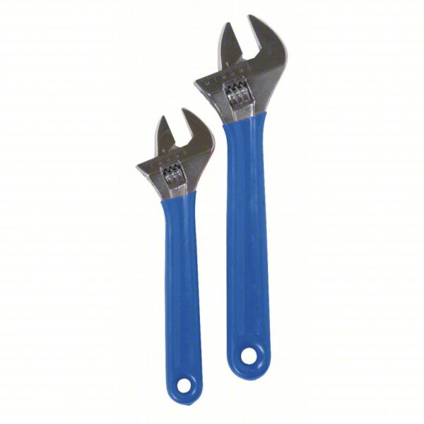 WESTWARD Adjustable Wrench Set: Alloy Steel, Chrome, 1 in_1 1/8 in Jaw Capacity, Cushion Grip Grip