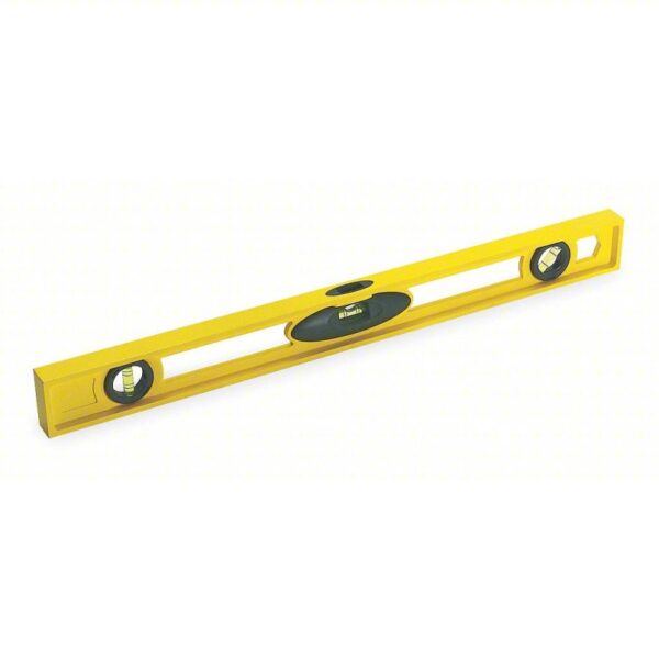 STANLEY I-Beam Level: Level, Plumb & 45° angle, I-Beam, 2, Plain, Top Read Window, 24 in Overall Lg