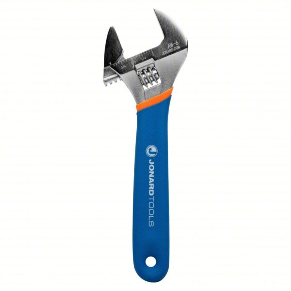 JONARD TOOLS Adjustable Wrench: Vinyl, Chrome, 6 in Overall Lg, 15/16 in Jaw Capacity