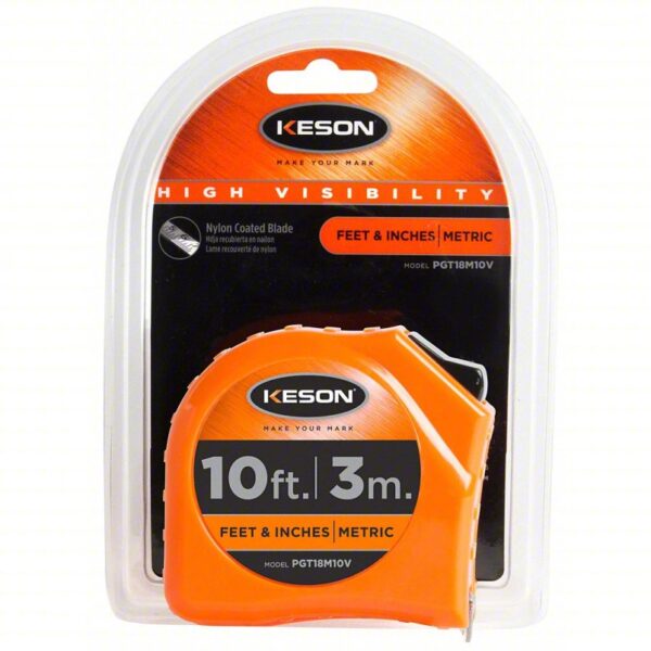 KESON Tape Measure: Inch/Metric, Nonmagnetic Single Hook Tip, Plastic, 10 ft / 3 m, 5 ft Standout Lg - Image 3