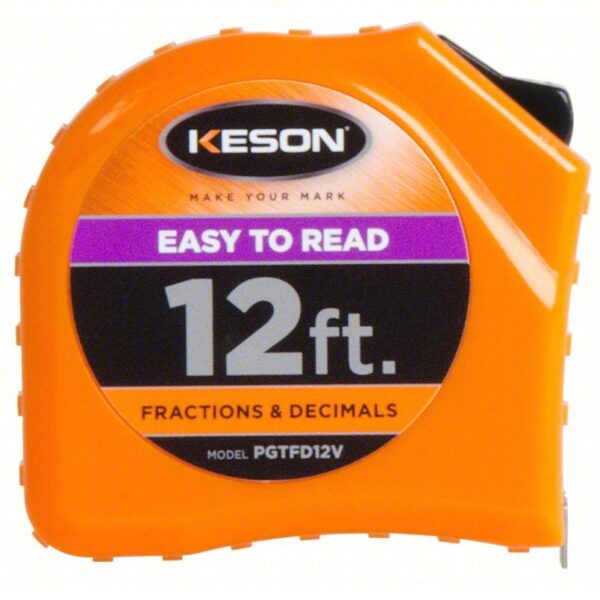 KESON Tape Measure: Inch/Fractional-Read, Nonmagnetic Single Hook Tip, Plastic, 12 ft, Narrow Blade - Image 3