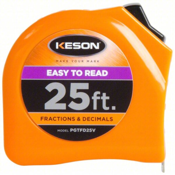 KESON Tape Measure: Inch/Fractional-Read, Nonmagnetic Single Hook Tip, Plastic, 25 ft, Std Blade - Image 2