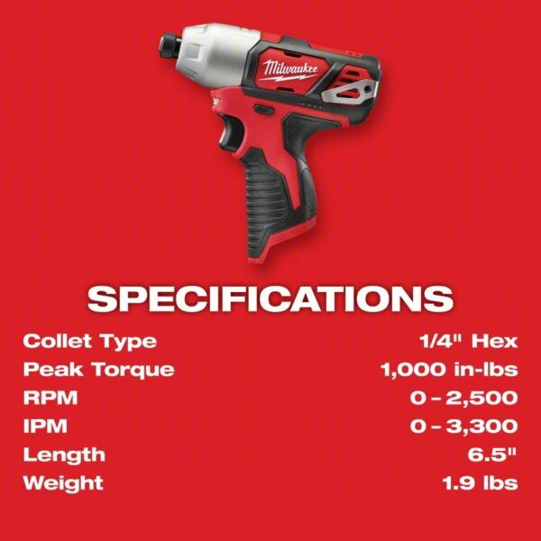 Impact Driver: 1,000 in-lb Max. Torque, 2,500 RPM Free Speed, 3,300 Impacts per Minute, (1) 1.5 Ah - Image 3