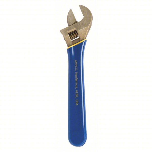 AMPCO Adjustable Wrench: Aluminum Bronze, Natural, 8 3/8 in Overall Lg, 1 1/8 in Jaw Capacity