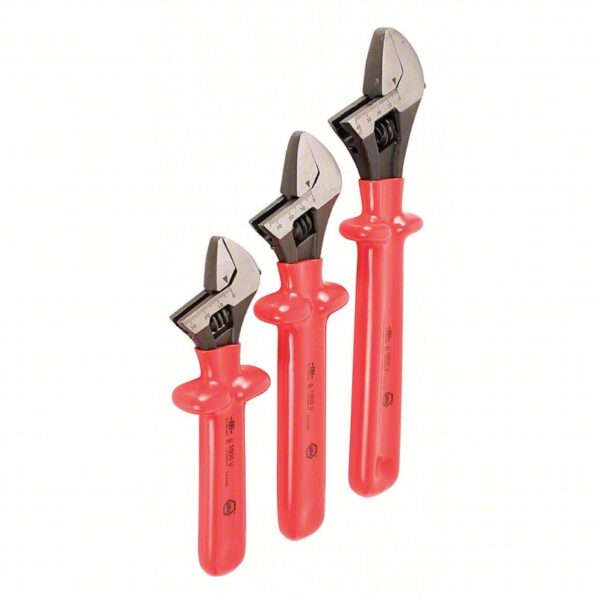 WIHA Adjustable Wrench Set: Alloy Steel, Natural, Insulated Grip, 8 in to 12 in