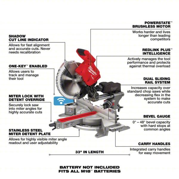 Miter Saw: 12 in Blade Dia., Sliding, 55° Left to 60° Right, 48° Left to 48° Right, Bare Tool - Image 4