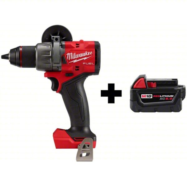 MILWAUKEE Drill/Driver and Battery: 18V DC, Compact Premium, 1/2 in Chuck, 2,100 RPM Max., 5.0Ah