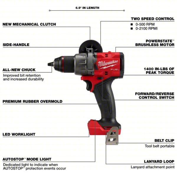 MILWAUKEE Drill: 18V DC, Compact Premium, 1/2 in Chuck, 2,100 RPM Max., 1,400 in-lb Max Torque - Image 5