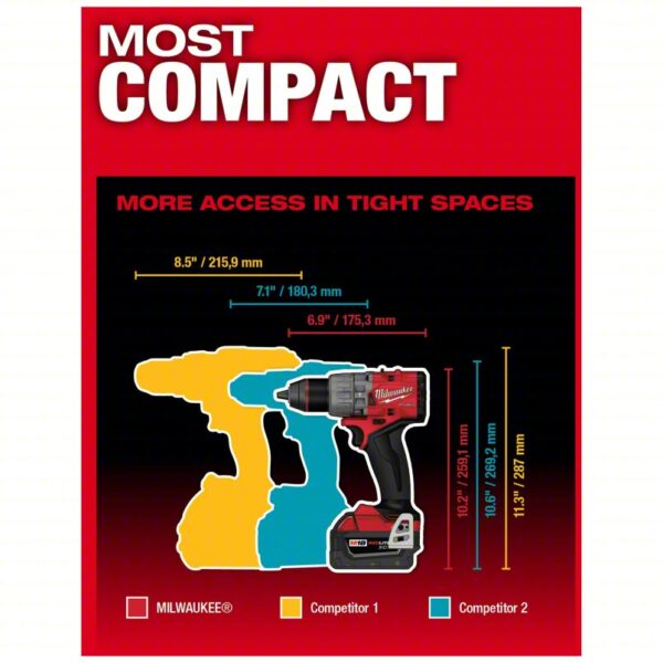 MILWAUKEE Drill: 18V DC, Compact Premium, 1/2 in Chuck, 2,100 RPM Max., 1,400 in-lb Max Torque - Image 2