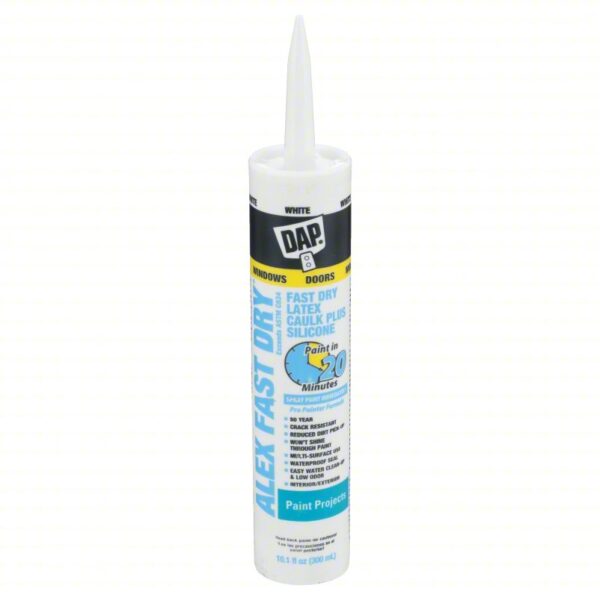 DAP Silicone Caulk: Alex Fast Dry, White, 10 oz Container Size, Cartridge