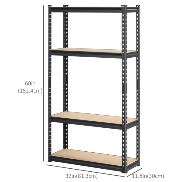 HOMCOM Heavy Duty Garage Shelf, 4-Tier Metal Shelving Unit, Industrial Utility Shelves with Steel Frame and Adjustable Shelves for Garage, Warehouse, Basement, Black and Brown - Image 6