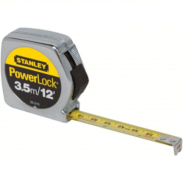 STANLEY Tape Measure: Inch/Metric, Nonmagnetic Single Hook Tip, Metal, 12 ft / 3.5 m, Narrow Blade