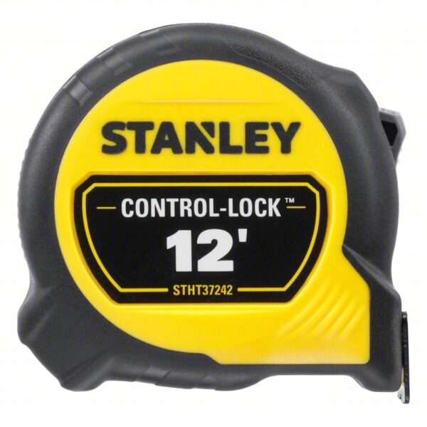 STANLEY Tape Measure: Inch, Nonmagnetic Double Hook Tip, Plastic, 12 ft, 10 ft Standout Lg, 1/32 in