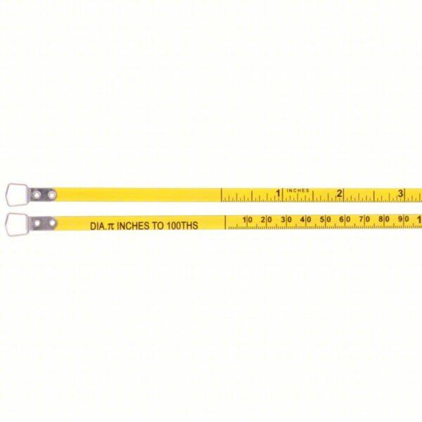 KESON Diameter Tape Measure: Loop Tip, Narrow Blade, 1/100 in/1/16 in, Silver, Steel, Yellow, PD618N - Image 2