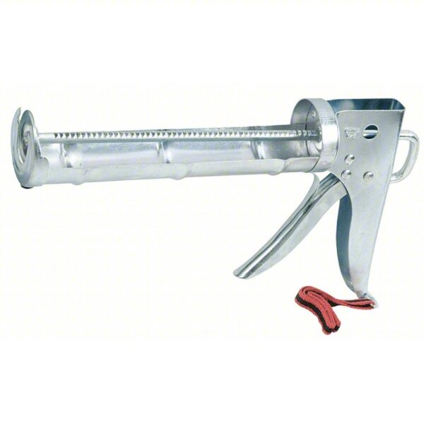 HYDE Caulk Gun: Cartridge, 10 oz For Container Size, 6:1, Half Barrel Frame, Ratchet Rod, Std Grip