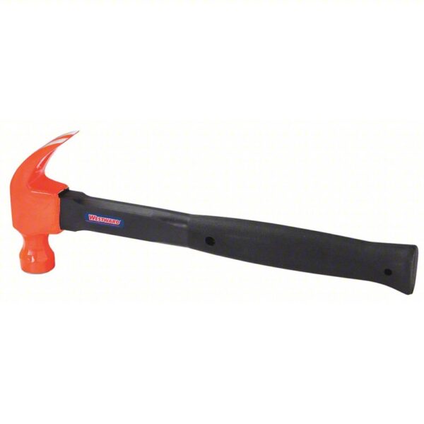 Curved Claw Hammer: Steel, Ribbed Grip, Steel Handle, 16 oz Head Wt, 13 in Overall Lg, Smooth