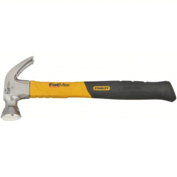 Curved Claw Hammer: Steel, Ribbed Grip, Graphite Handle, 16 oz Head Wt, 13 in Overall Lg, Smooth