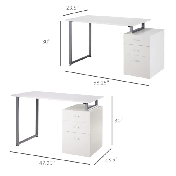 HOMCOM 47" L Computer Desk Writing Table Workstation with Multi-Use Reversible File Drawers Metal Frame Home Office Furniture, White - Image 5