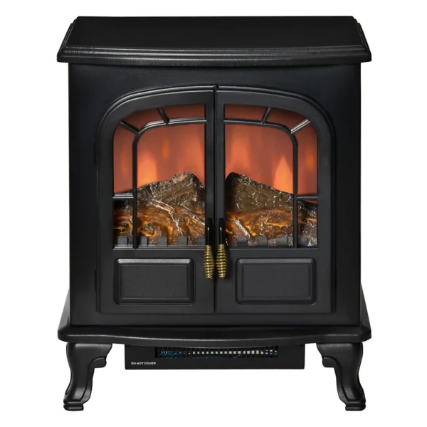 HOMCOM Electric Fireplace Stove Heater with LED Fire Flame Effect, Double Door, Freestanding & Portable with Overheat Protection, 750W/1500W, Black - Image 5