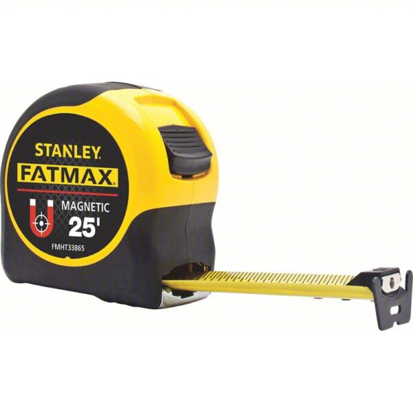 STANLEY Tape Measure: Inch, Magnetic Single Hook Tip, Plastic with Rubberized Grip, 25 ft, 1/16 in