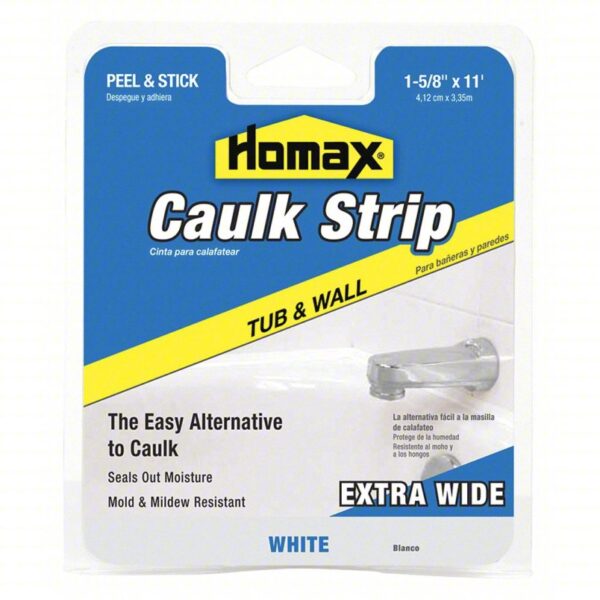 HOMAX Hybrid Caulking Strip: Tub & Wall, Hybrid, White, 11 ft x 1 5/8 in, Box