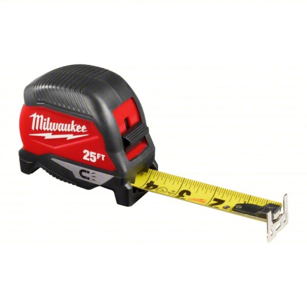 MILWAUKEE Tape Measure: Inch, Plastic, 25 ft, 12 ft Standout Lg, Wide Blade, 1/16 in, Manual Lock - Image 2