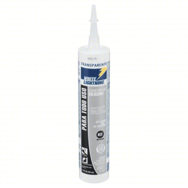 WHITE LIGHTNING Silicone Sealant: Silicone Rubber, Clear, 10 oz, Cartridge - Image 3