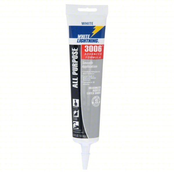 WHITE LIGHTNING Hybrid Caulk: 3006, White, 6 oz Container Size, Cartridge